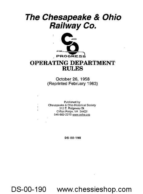 C&O Operating Rule Book 1958