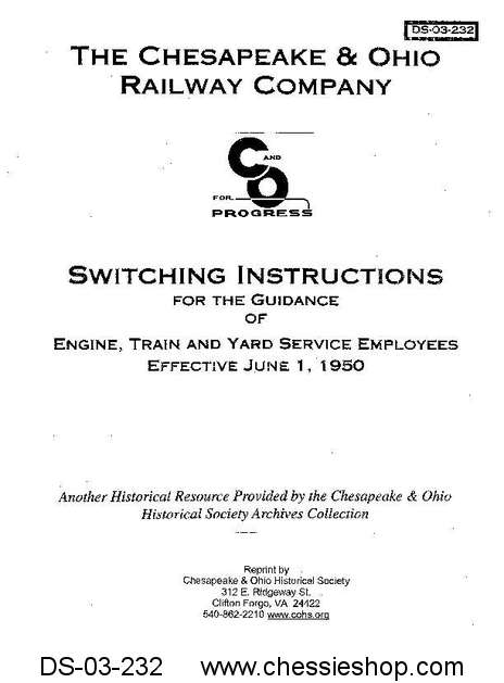 C&O Switching Instructions, Jun. 1950