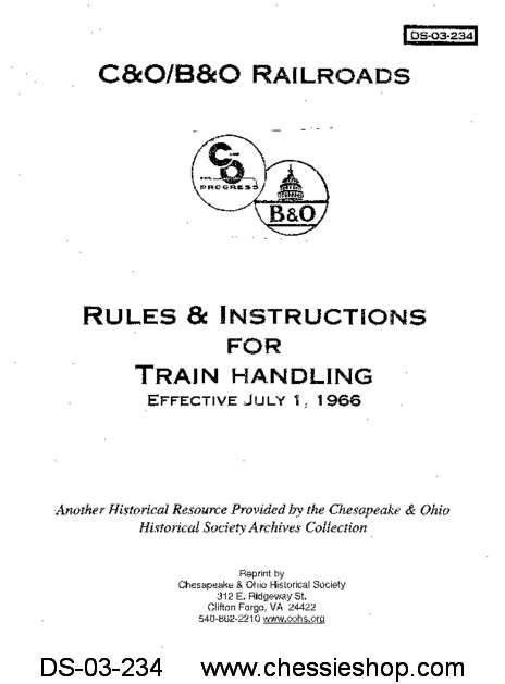C&O/B&O Rules & Instructions for Train Handling
