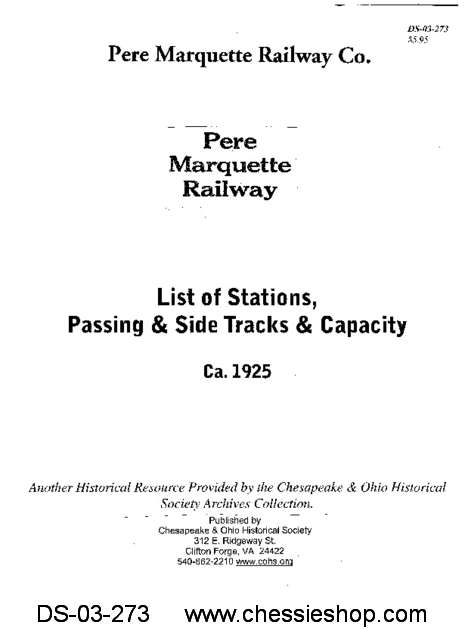 Pere Marquette Railway Co List of Stations, Passing & Side Track