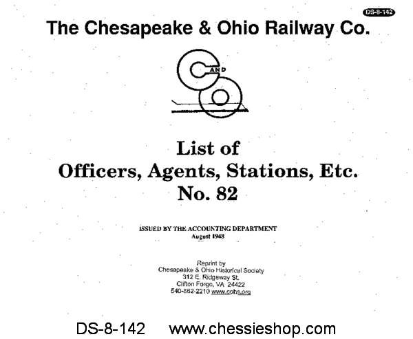 C&O Officers, Agents, and Stations No. 82 (1948)...
